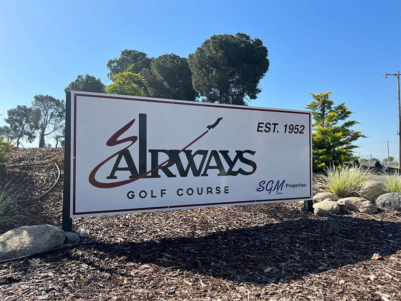 Airways Golf Course entrance sign displaying the course logo and established date of 1952.